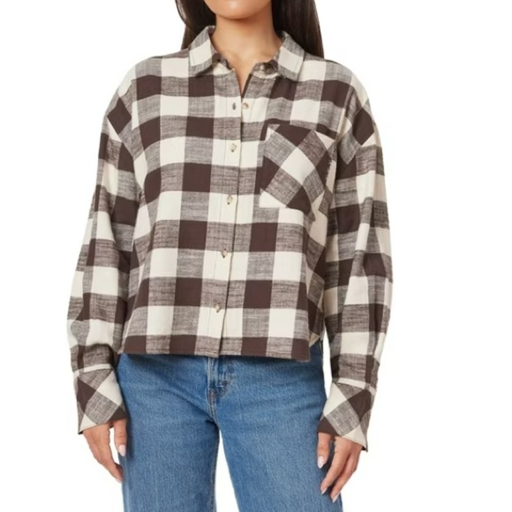 Scotch & Soda Brown Cream Plaid Button Front Flannel Shirt M NWT